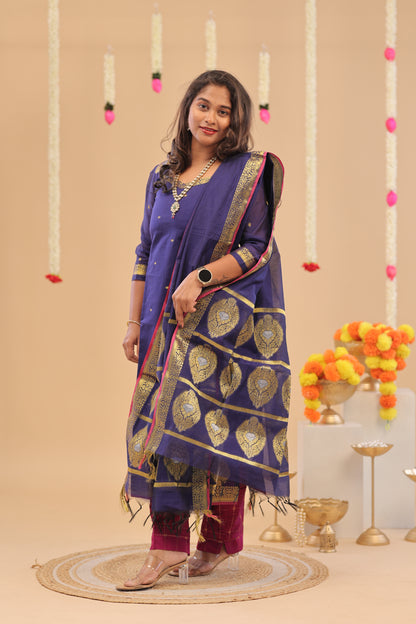 PREMIUM-KORA SILK navy blue Kurti set