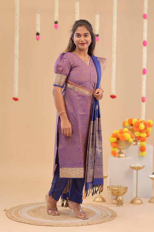 KANCHI-SILK COTTON-LAVENDER-ROYAL BLUE