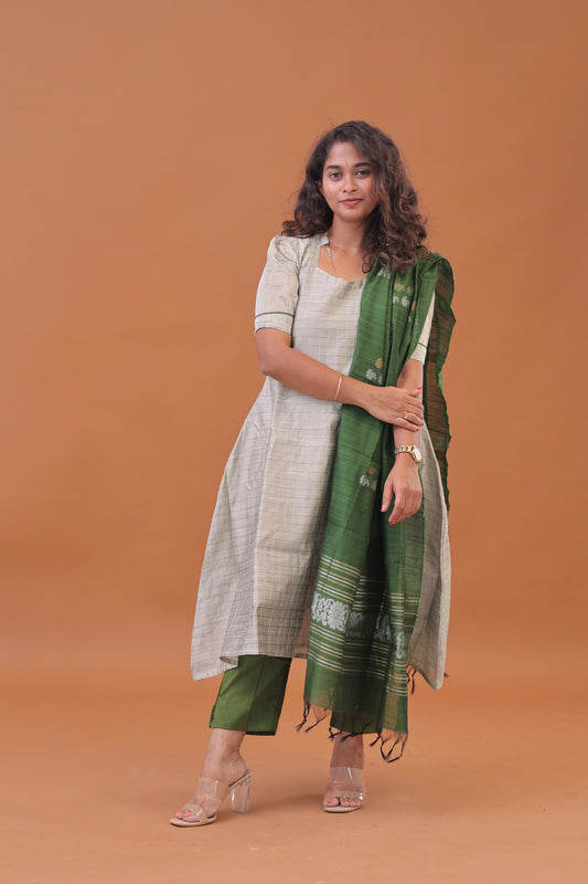RAW SILK -STEEL GREEN SUIT