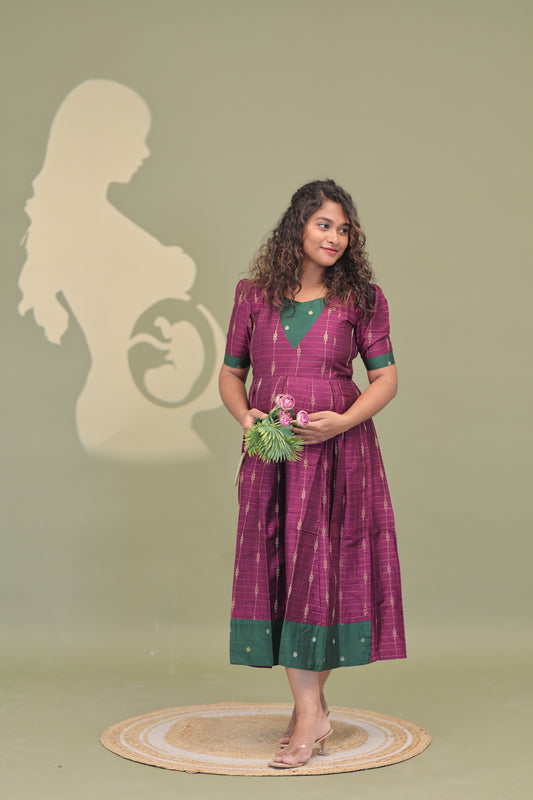 MAGENTA HEART-RAW SILK GOWN
