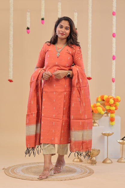 RAW SILK -PEACH SUIT