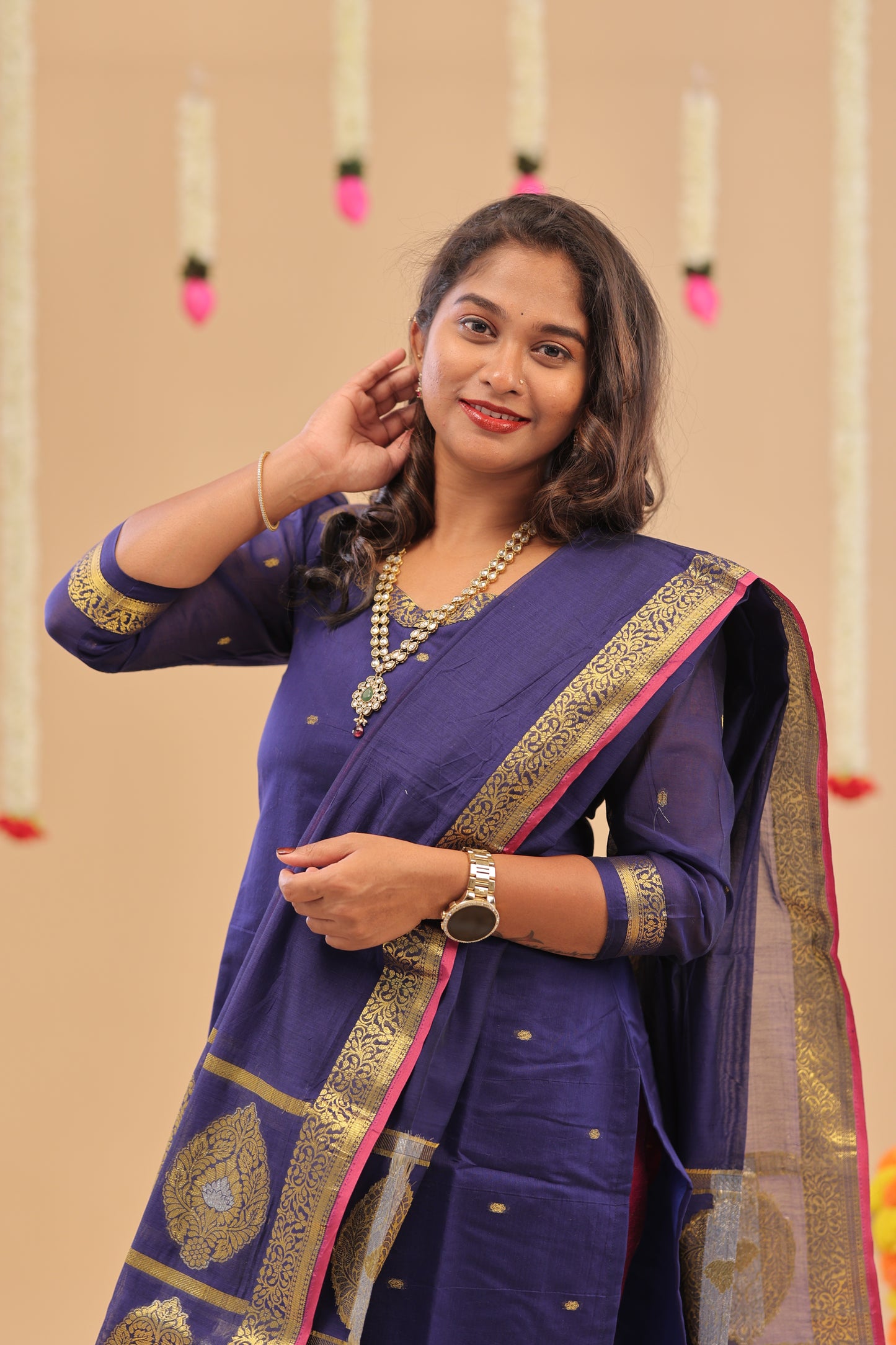 PREMIUM-KORA SILK navy blue Kurti set