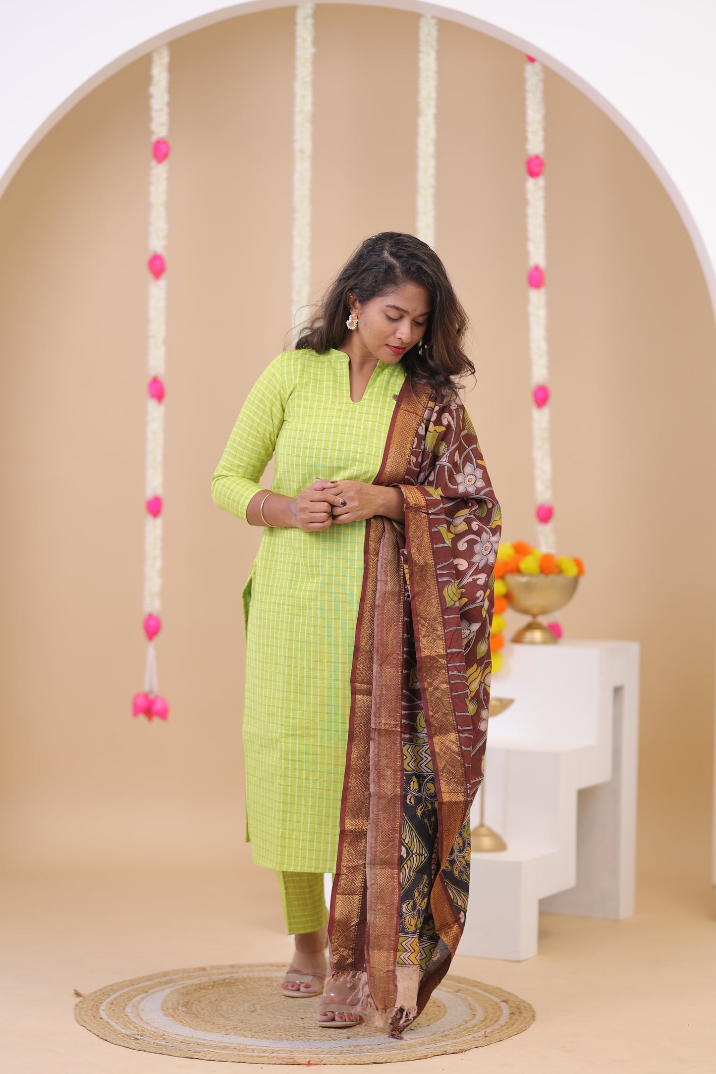 HANDLOOM -GREEN  Kalamkari  SUIT