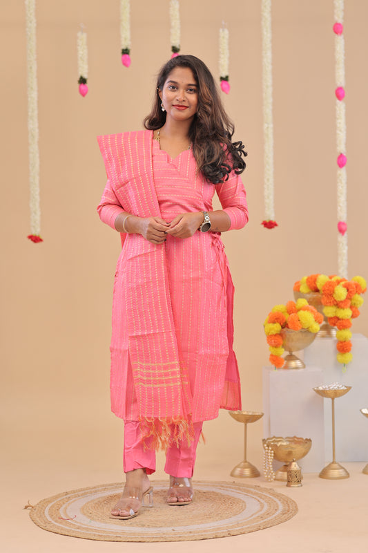 Premium-GHICHA TUSSAR -PINK SUIT