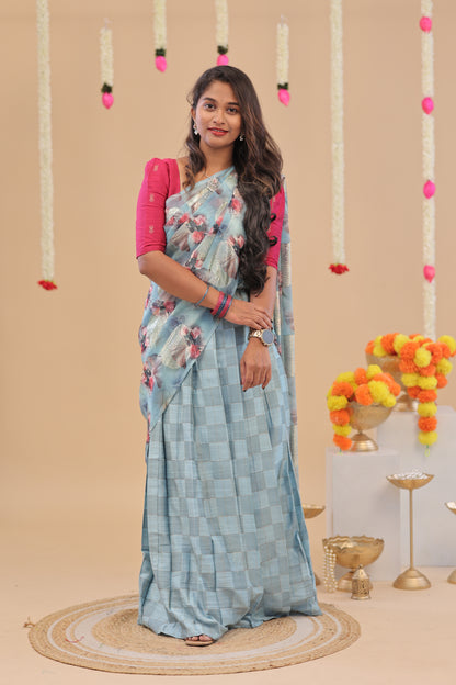 HALF SAREE-sky blue pink