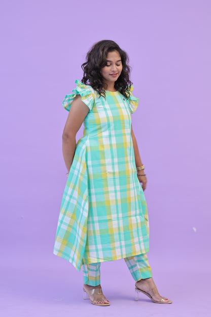 Cotton -CHECKED - GREEN- co ord