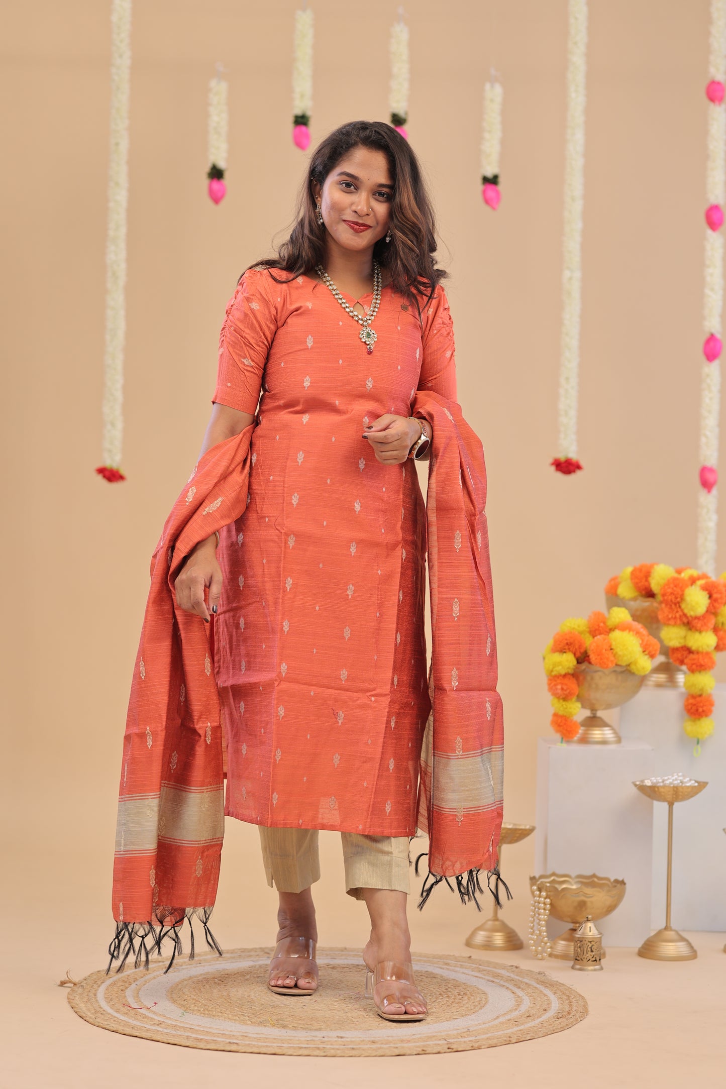 RAW SILK -PEACH SUIT