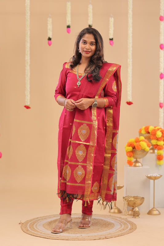 PREMIUM-KORA SILK RANI pink Kurti set
