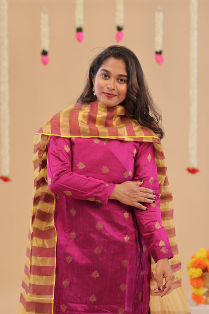 PREMIUM-MAGENTA RAW SILK SUIT