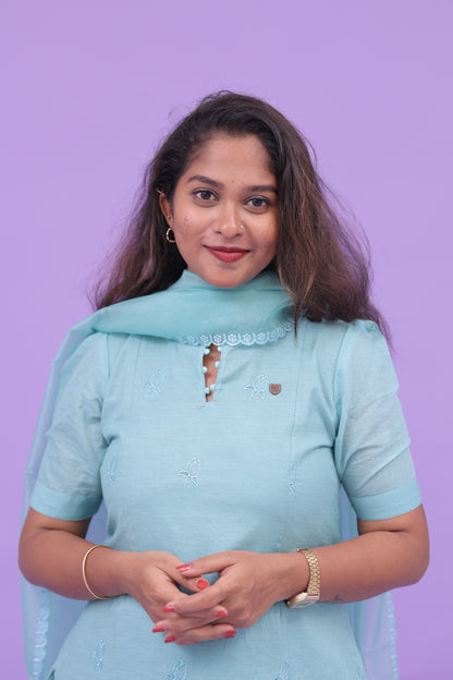 Skyblue-organza applique set