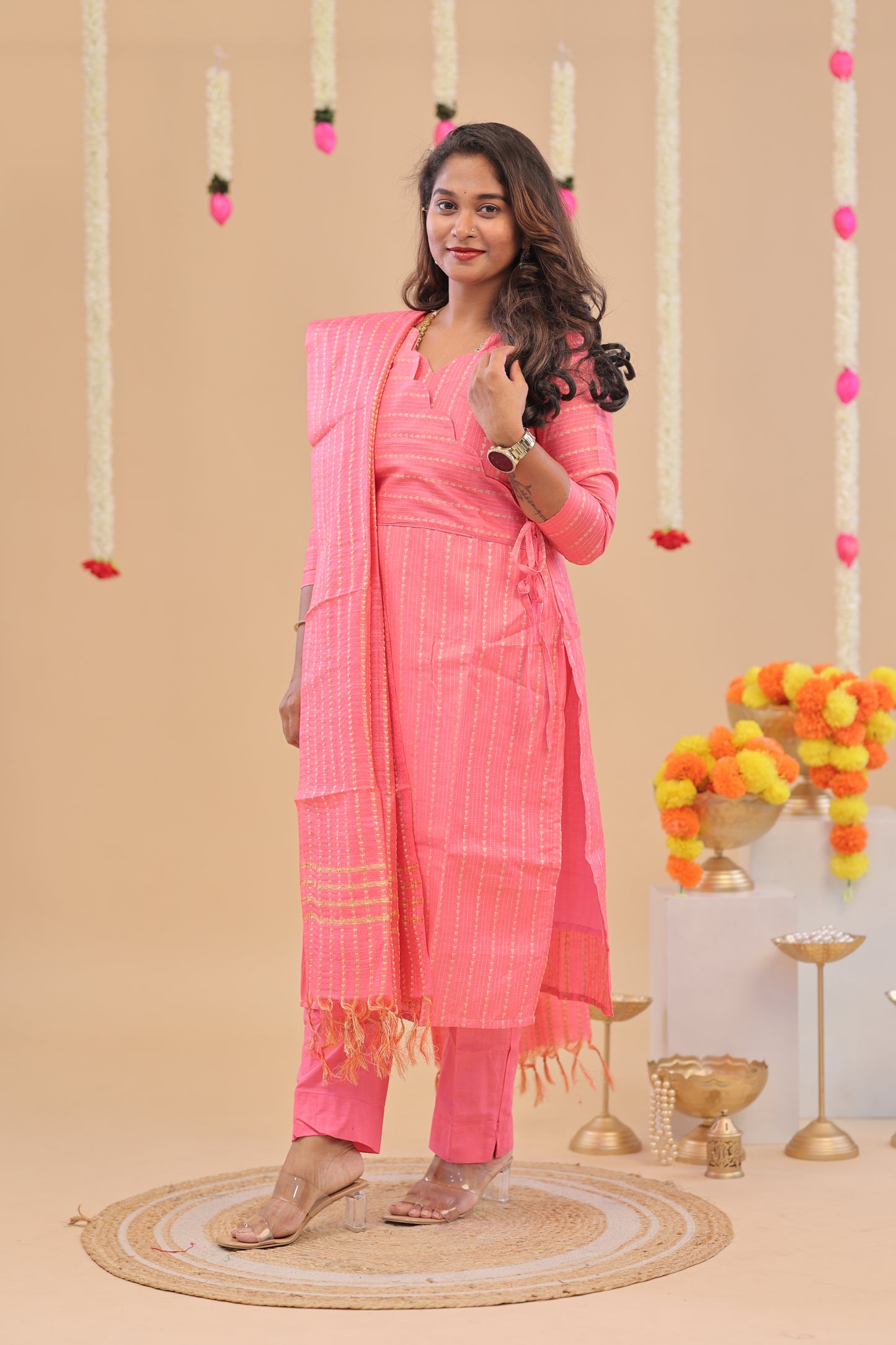 Premium-GHICHA TUSSAR -PINK SUIT