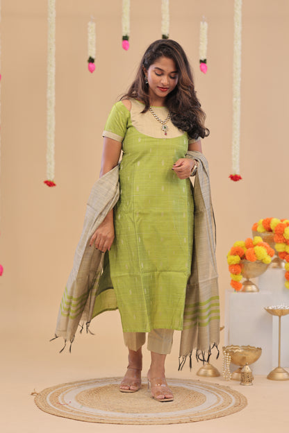RAW SILK -PARROT GREEN SUIT