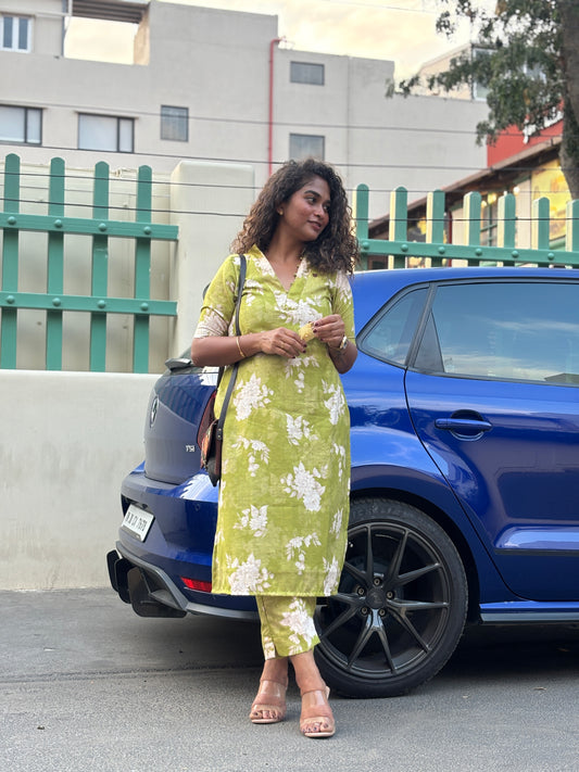 FLORAL-linen suit-Green