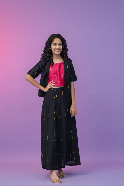 Skirt & top with coat BLACK PINK