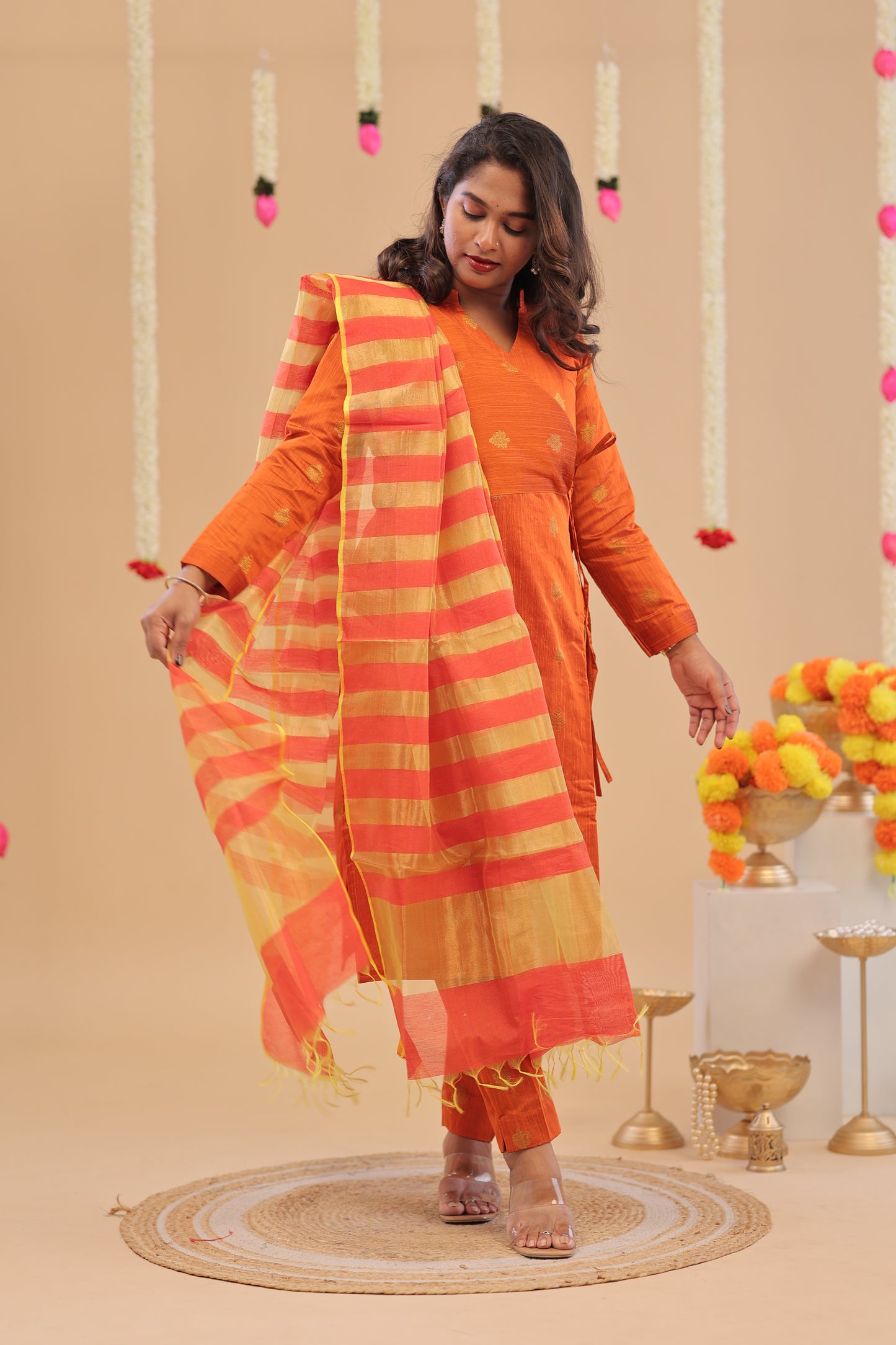 PREMIUM-ORANGE RAW SILK SUIT