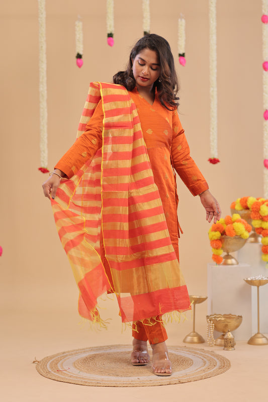 PREMIUM-ORANGE RAW SILK SUIT