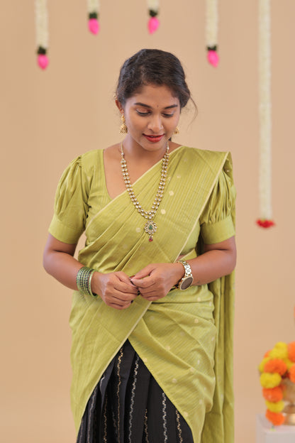 HALF SAREE-BLACK GREEN