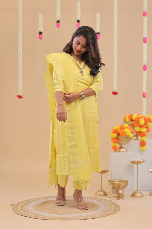 Premium-GHICHA TUSSAR -YELLOW SUIT