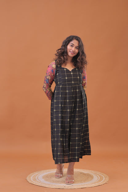 RAW SILK GOWN-PG/kalamakari/Black