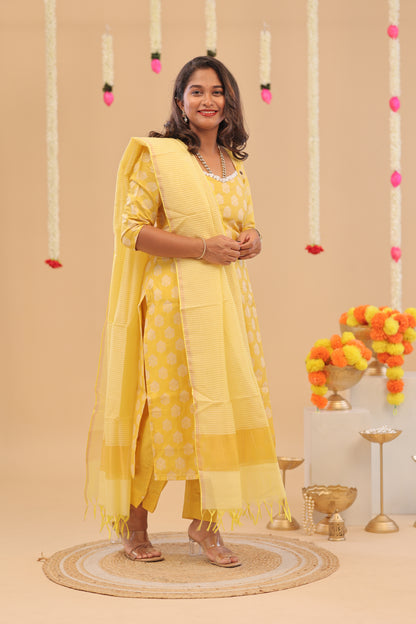 PREMIUM-YELLOW RAW SILK SUIT