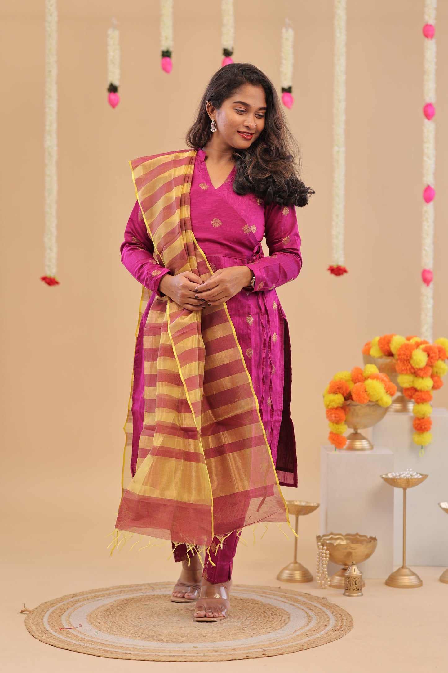 PREMIUM-MAGENTA RAW SILK SUIT