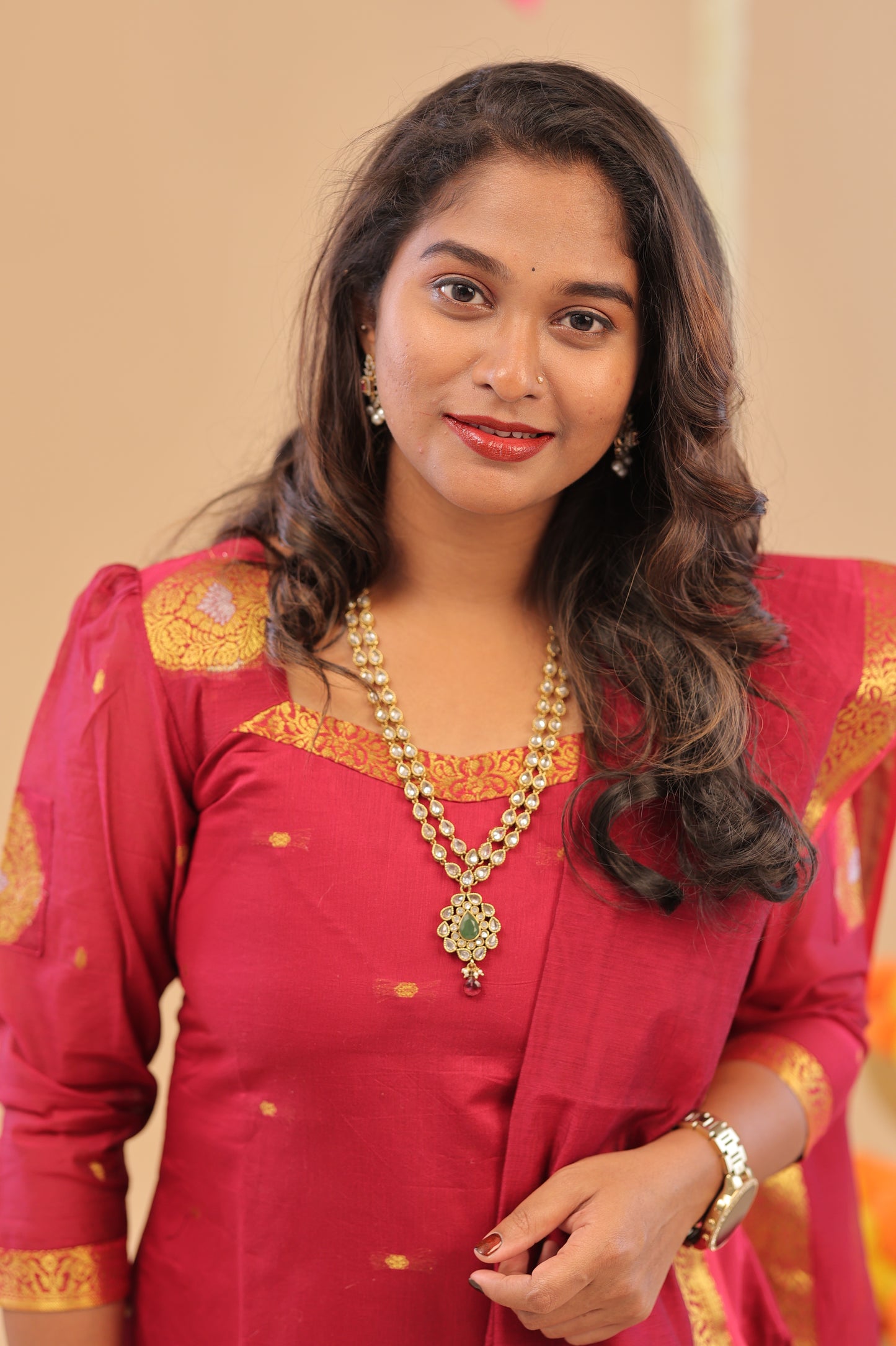PREMIUM-KORA SILK RANI pink Kurti set