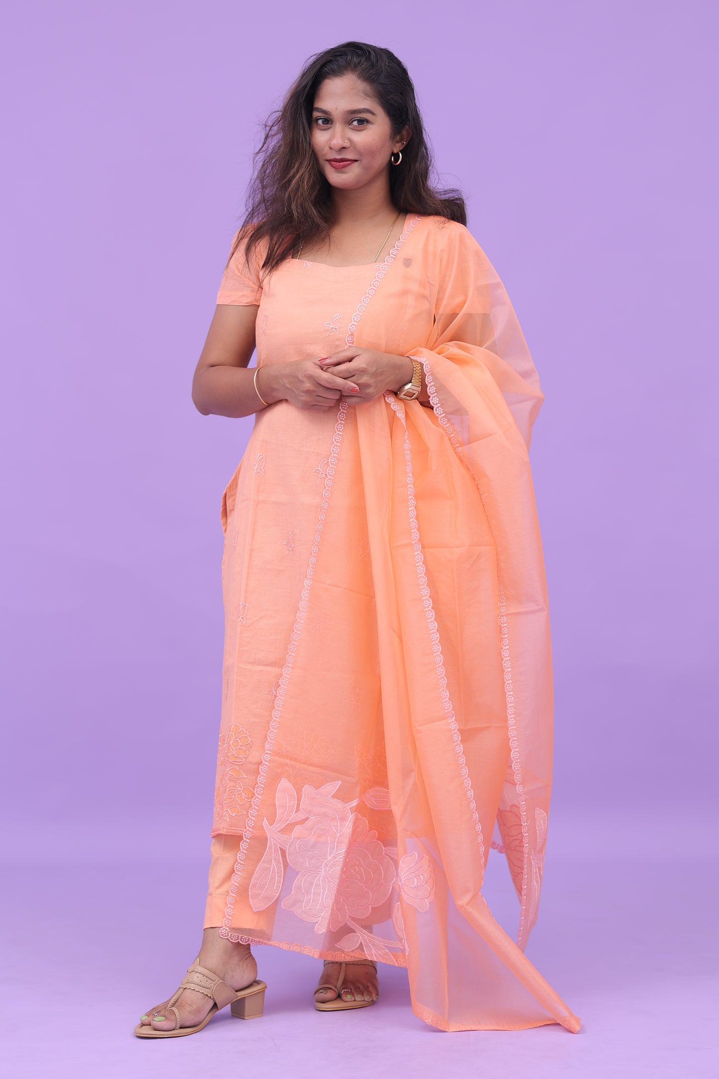 Orange-organza applique set