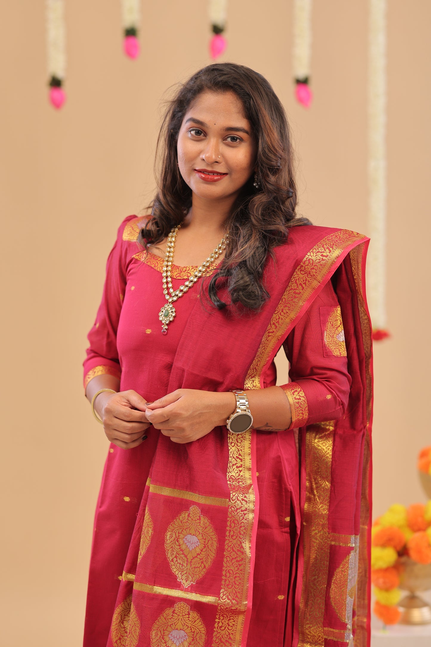 PREMIUM-KORA SILK RANI pink Kurti set