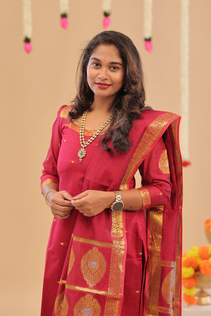 PREMIUM-KORA SILK RANI pink Kurti set