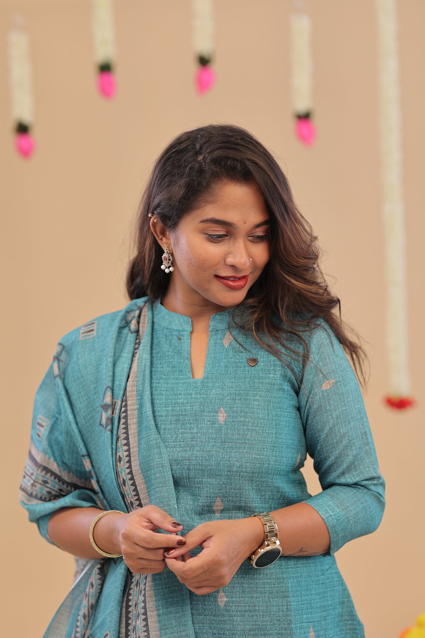 SEMI JUTE - sky blue Kurti set