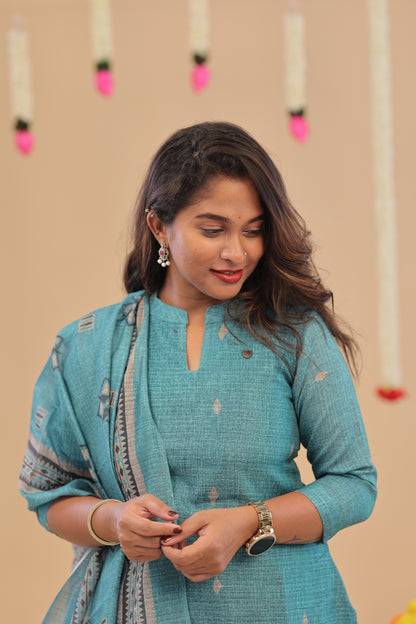 SEMI JUTE - sky blue Kurti set