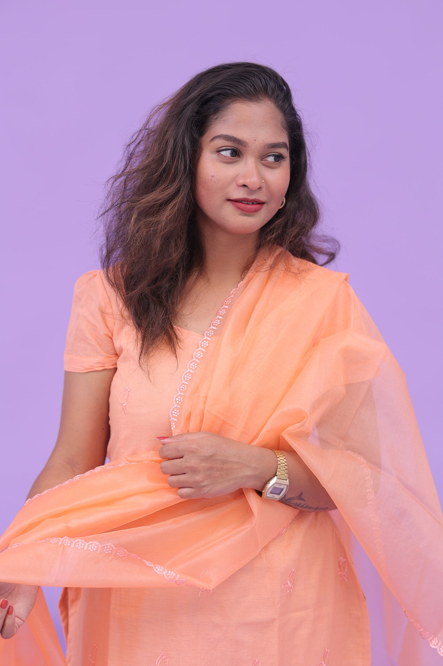 Orange-organza applique set