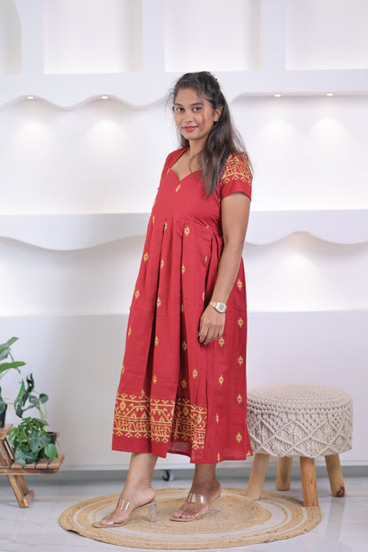 OFFICE WEAR-COTTON-Gown-RED CORAL
