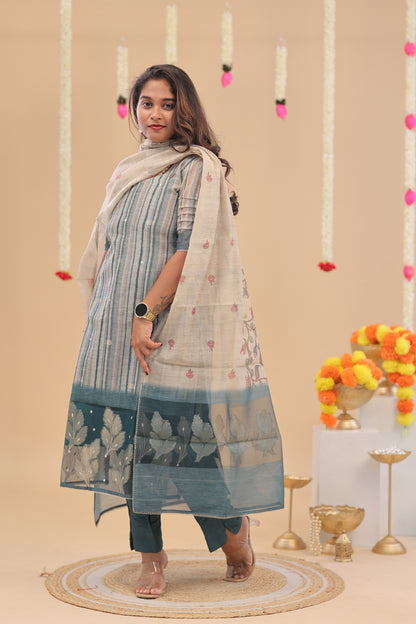 Jacquard ORGANZA-TEAL SUIT