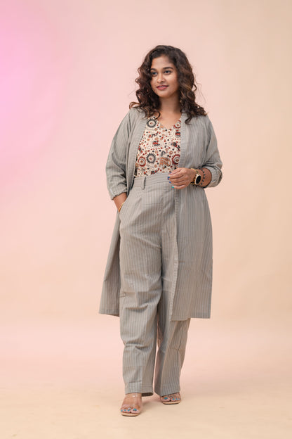 Oversized grey ajrak ensemble