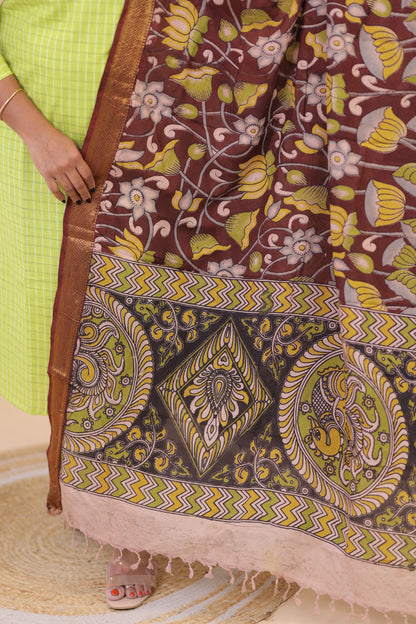 HANDLOOM -GREEN  Kalamkari  SUIT
