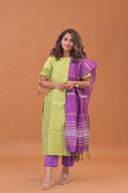 RAW SILK -PARROT GREEN SUIT