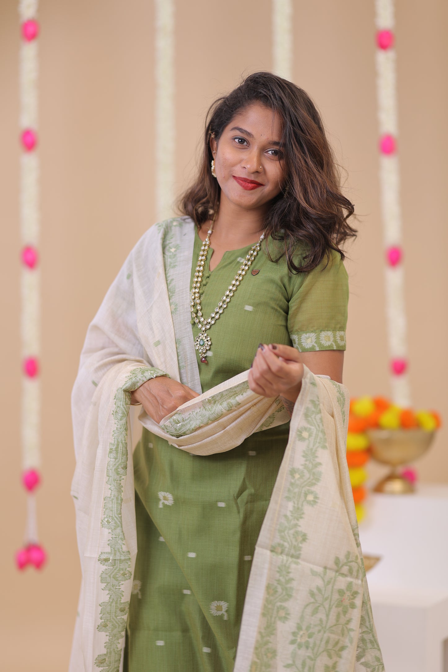 LUX-NIRANJANA-OLIVE-JAMDHANI-3 pc set