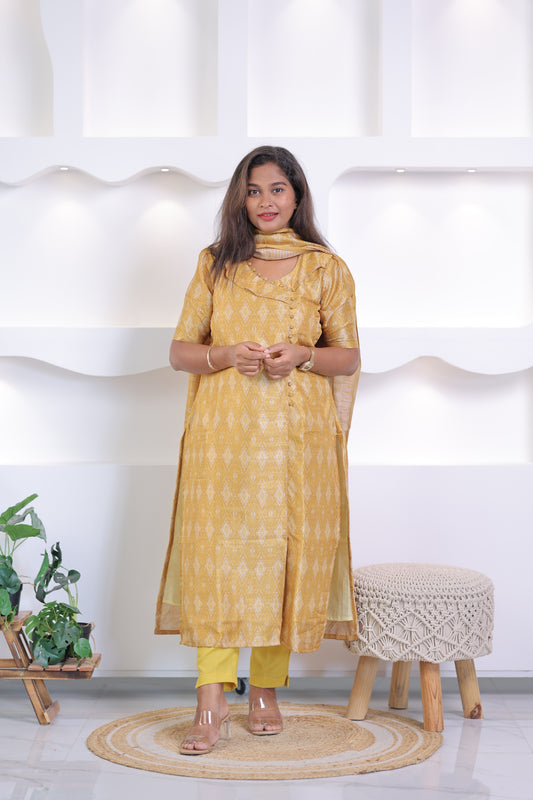 LUX-YELLOW -IKKAT TUSSAR SUIT