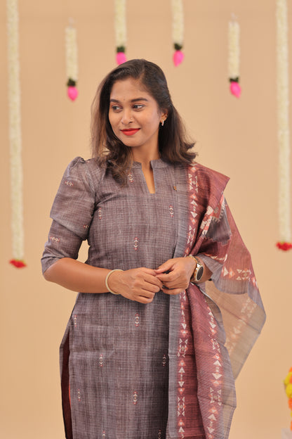 SEMI JUTE - GREY BROWN Kurti set