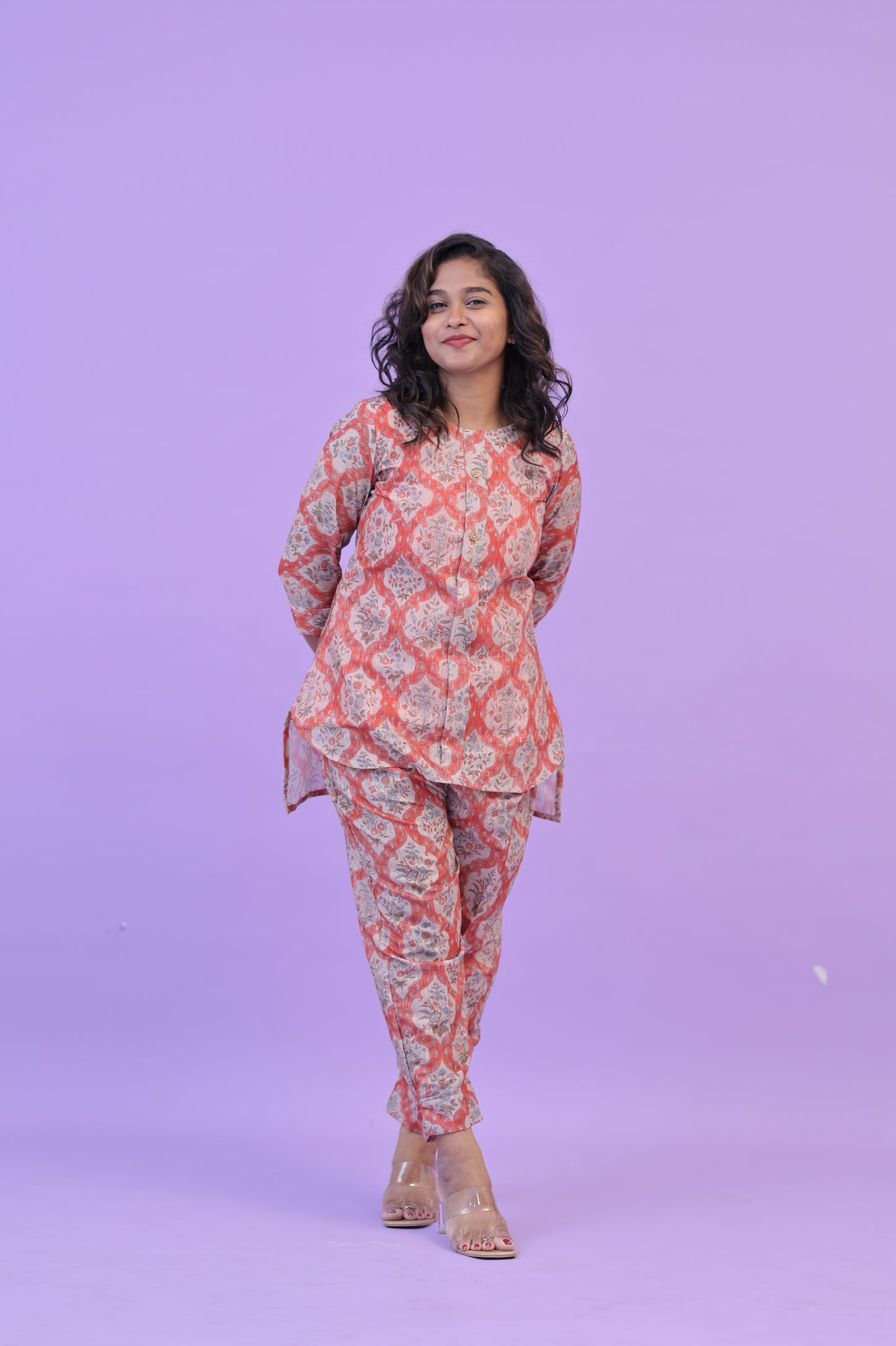 SUNNY-FLORAL-cotton co-ord-PEACH MUGHAL