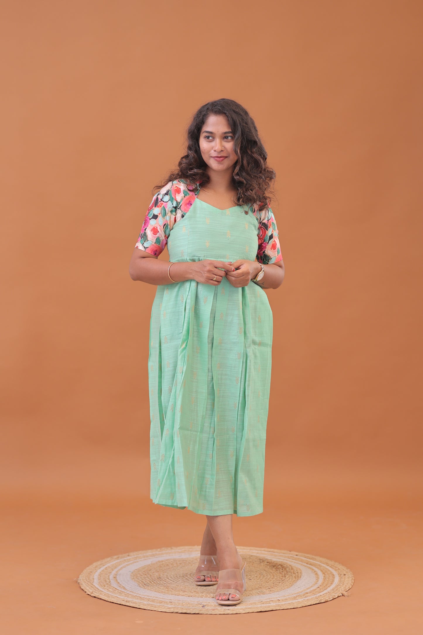 RAW SILK GOWN-PG/KALAMKARI/SEA