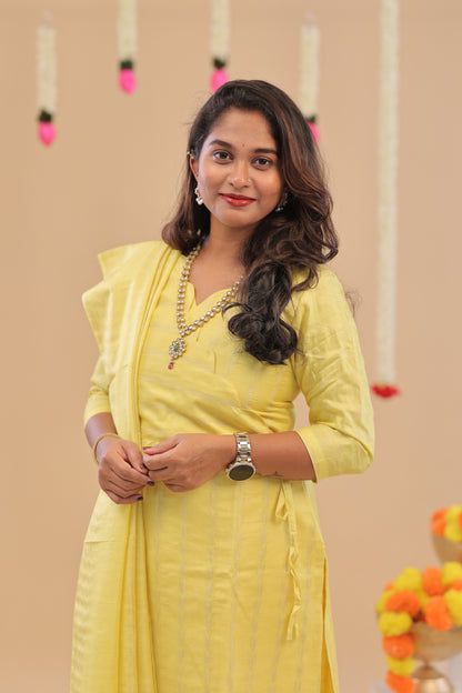 Premium-GHICHA TUSSAR -YELLOW SUIT