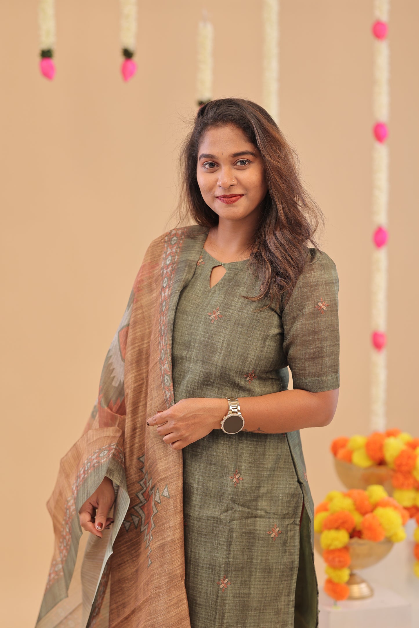 SEMI JUTE - OLIVE MUSTARD Kurti set