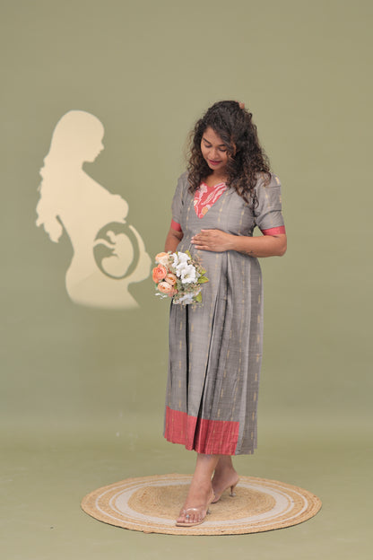 GREY HEART-RAW SILK GOWN