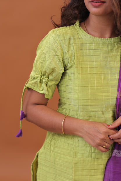 RAW SILK -PARROT GREEN SUIT